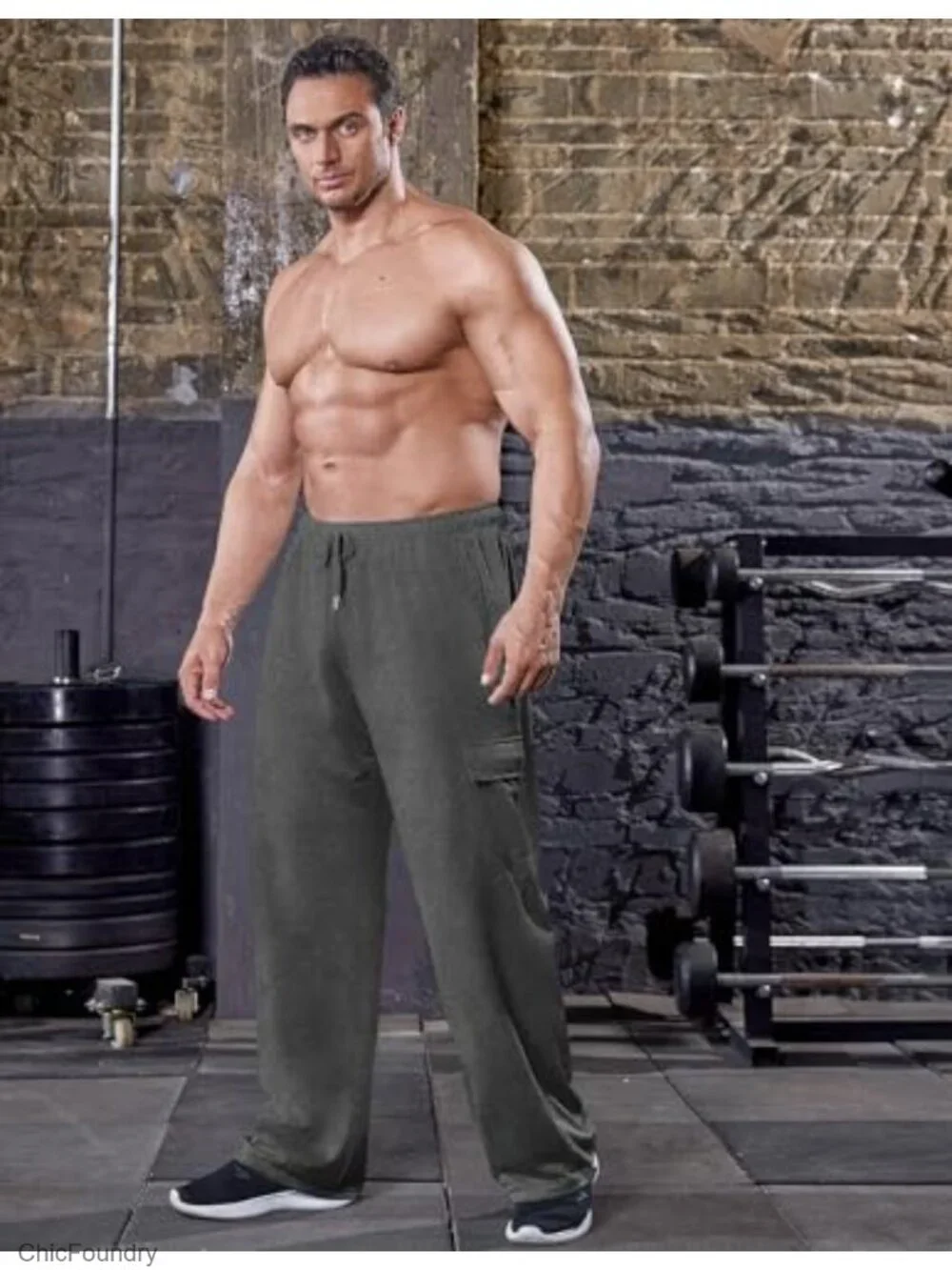 Cargo Sweatpants Open Bottom Baggy Straight Leg Lounge Pants with Pockets
